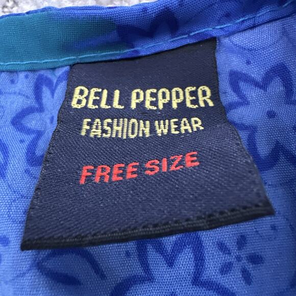 Kaftan Bell Pepper One Size Dress Blue Green Glitter Embellishments Floral Midi - Picture 13 of 16